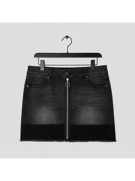 Dollhouse Dresses & Skirts - 90s Black Mini Skirt O-Ring Metal Zip Denim M Whimsigoth Cyber Y2K Alt Grunge